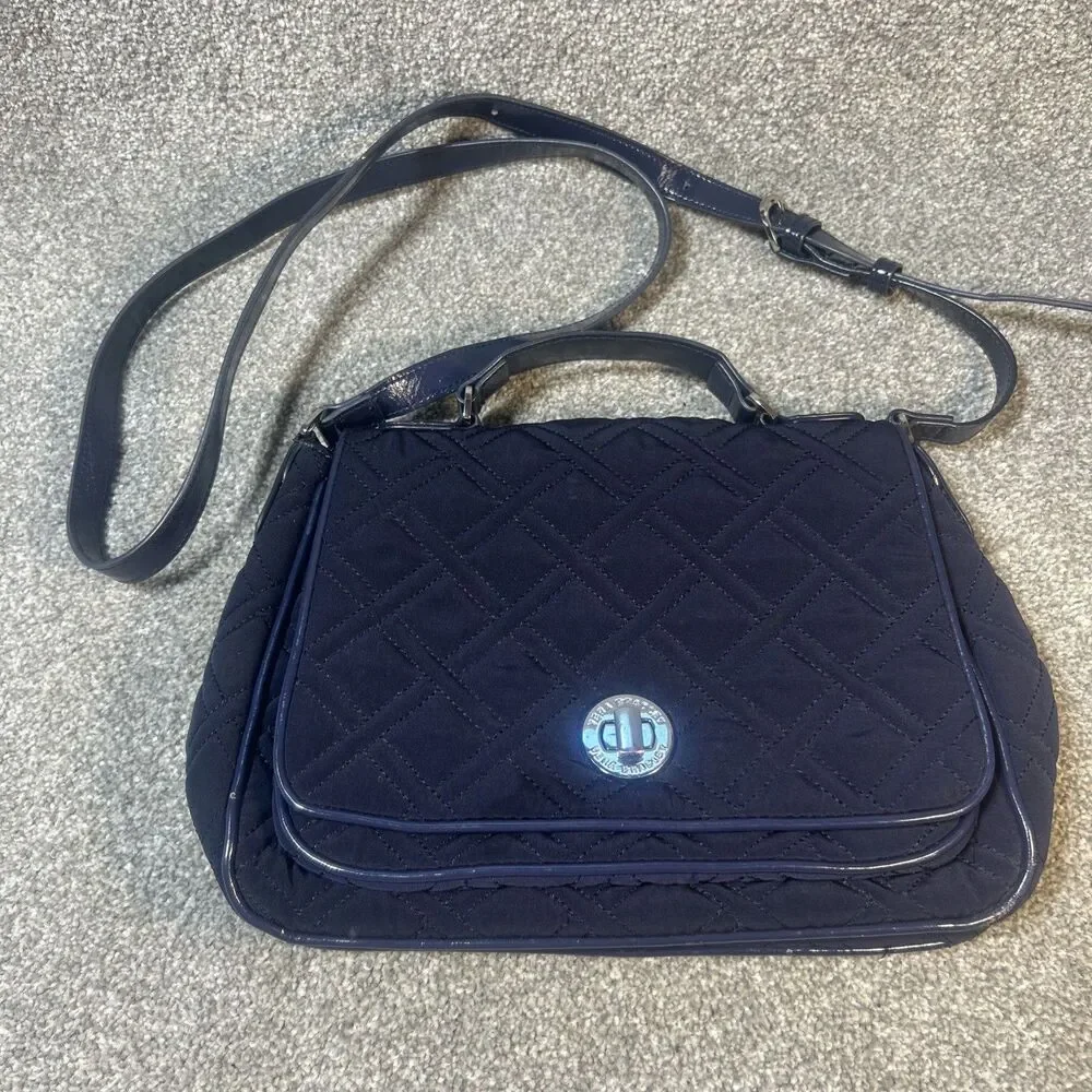 Vera Bradley Blue Quilted Microfiber Crossbody Turn Lock Handbag Purse